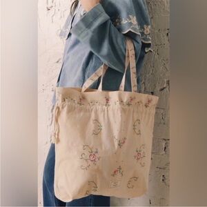 Sézane x Sea New York Floral Embroidered Cream Tote Bag